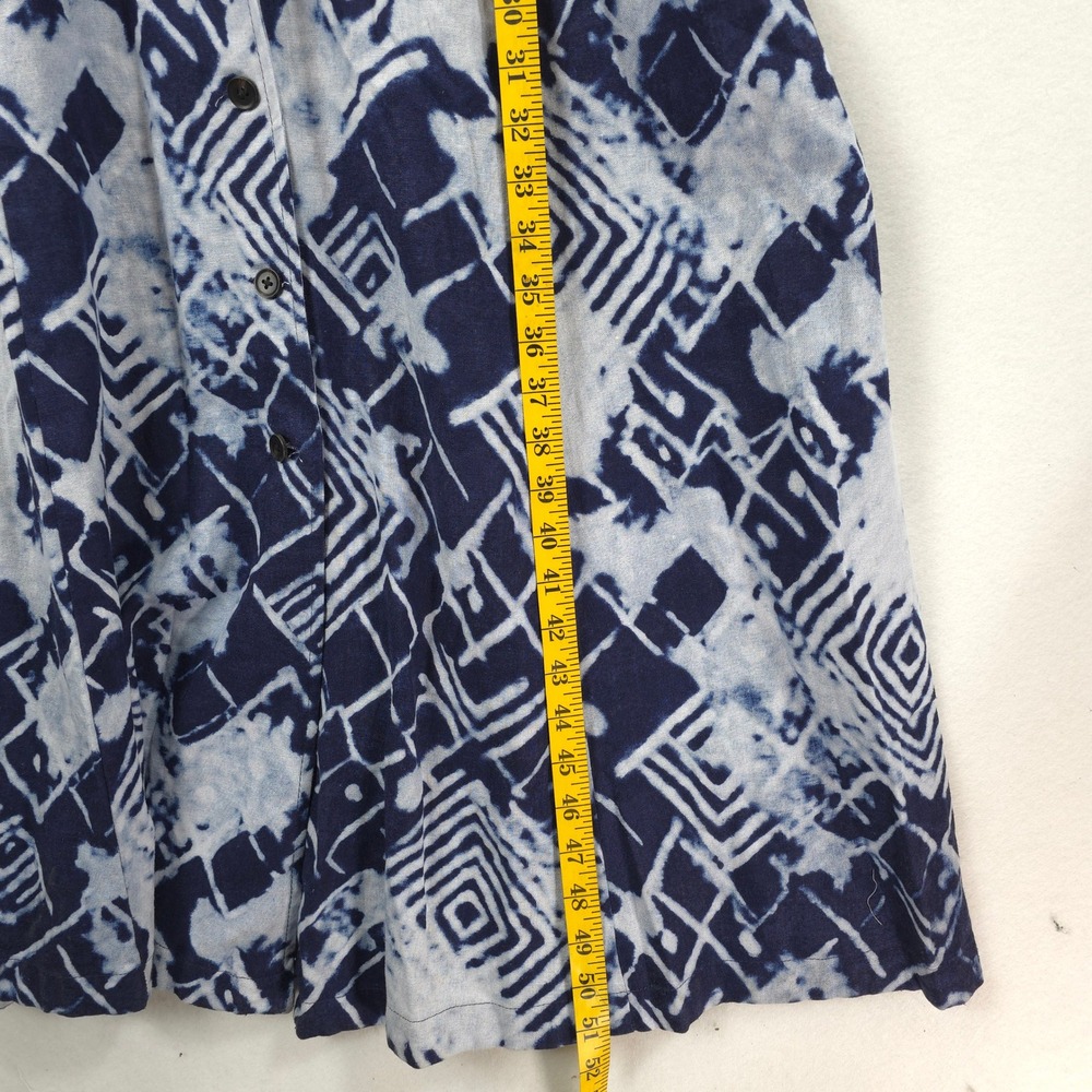 Donna Karan New York Linen Blend Shirt Dress 14 Blue Abstract NWT Coastal Chic - Picture 6 of 13